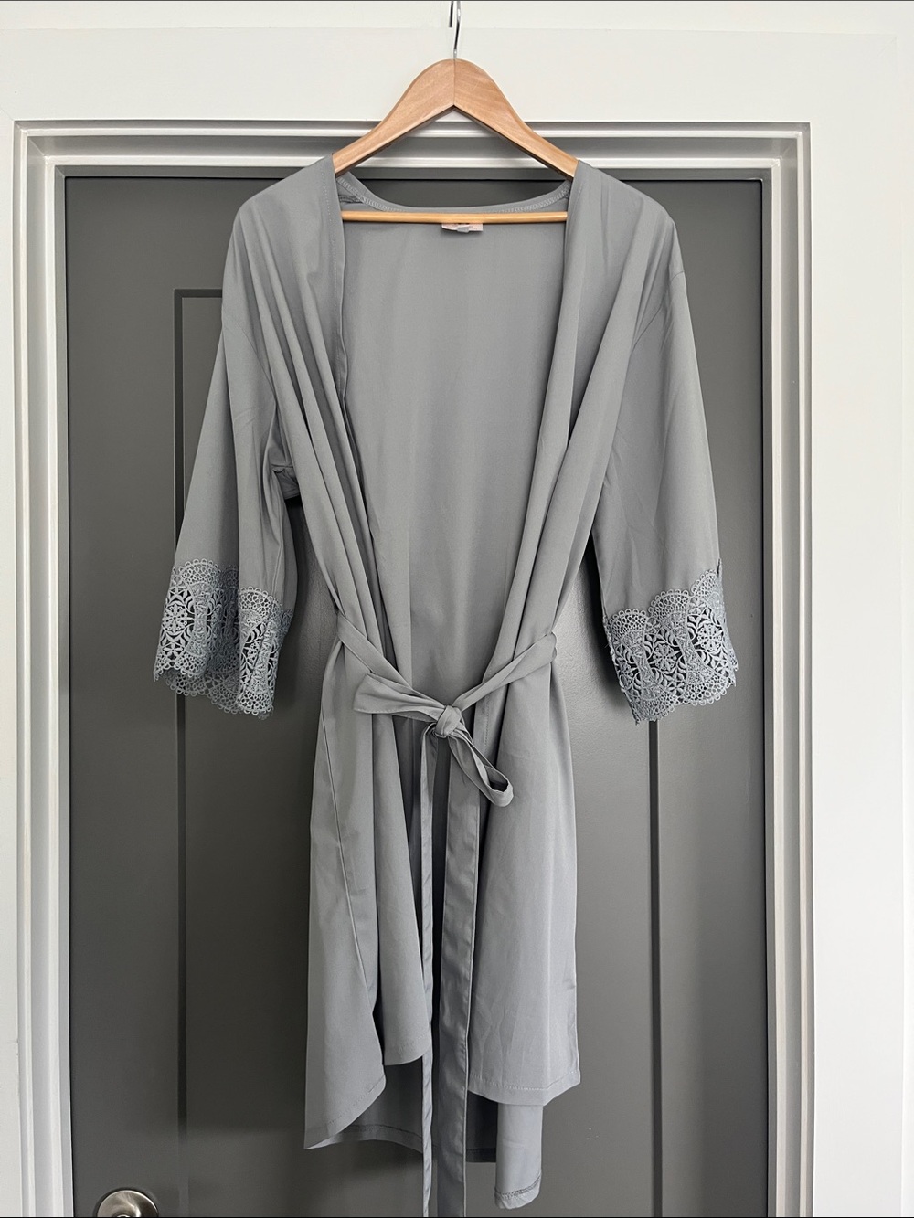 Lace-Sleeve Kimono Robe in Gray - Lightweight Wrap